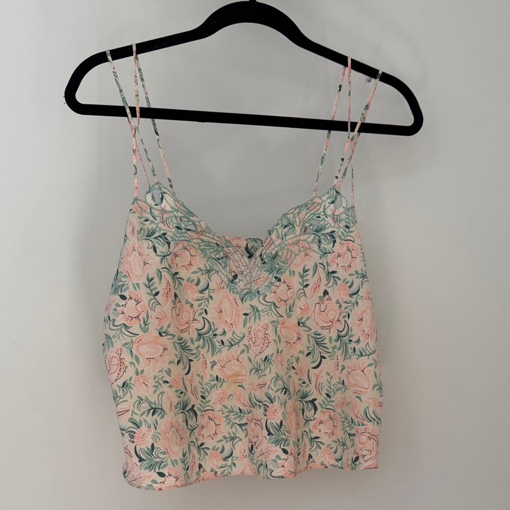 Vintage Gold Label Victorias Secret Women's Floral Silky Cami Tank Top Pink